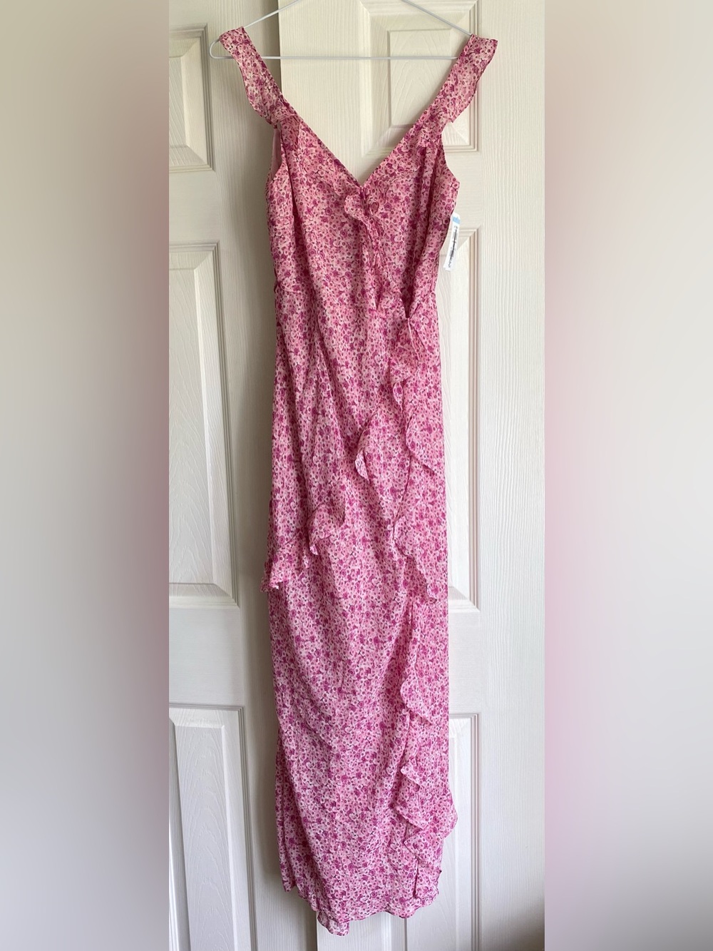 Lush Pink Floral Wrap Ruffle Maxi Dress Lined New S